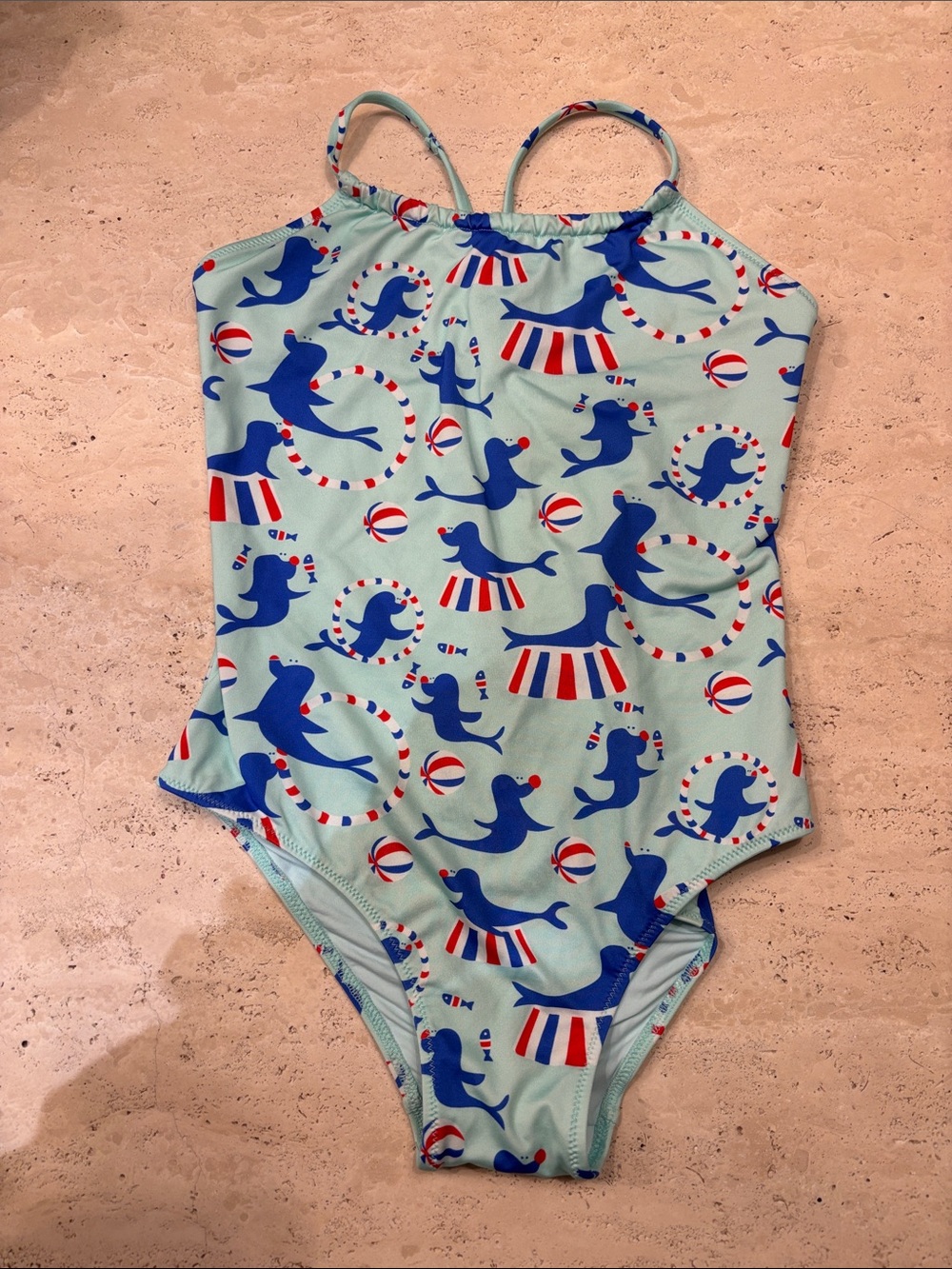 Kids Light Blue Seal Print One-Piece Swimsuit